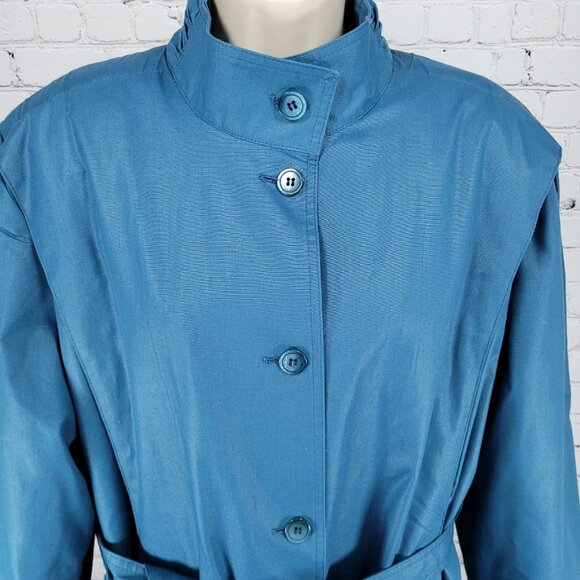 VTG London Fog Maincoats Blue Belt Thinsulate Zip Liner Overcoat Trench USA 14R - Picture 7 of 16